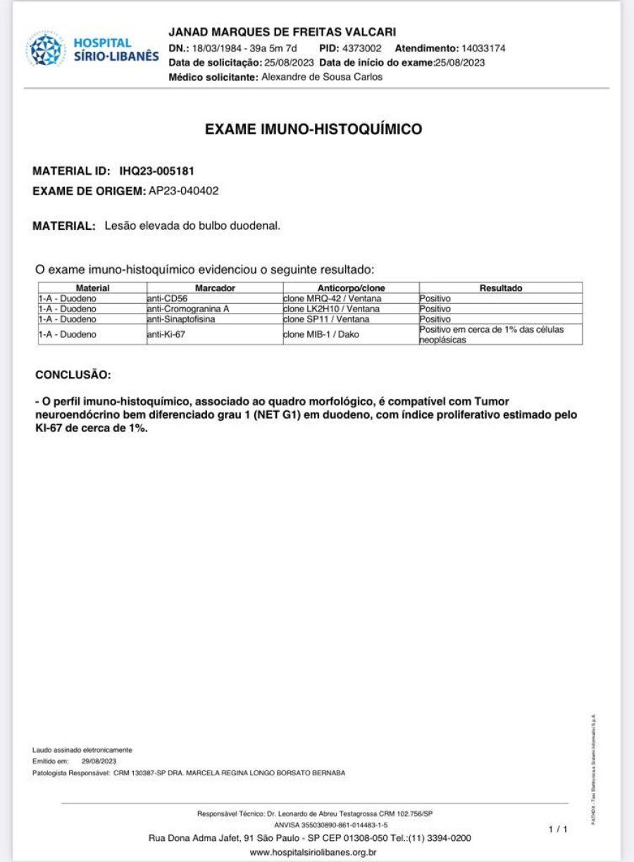 O tratamento foi conduzido pelo oncologista paulista  Denis Jardim (CRM 124.598-SP), especialista em tumores gastrointestinais (Foto: Divulgação)