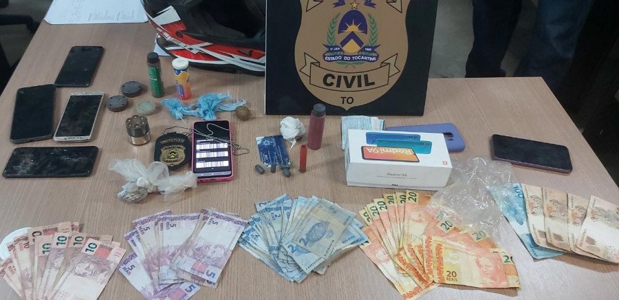 Drogas e dinheiro apreendidos com suspeitos presos pela Polícia Civil em Nova Olinda (Foto: Dicom/SSP-TO)