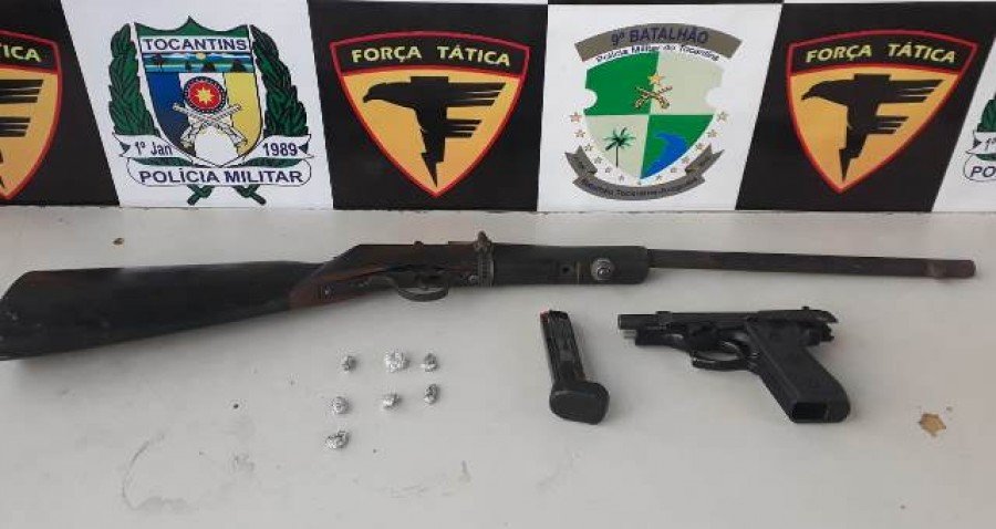 Drogas e armas de fogo apreendidas pela PM em Araguatins