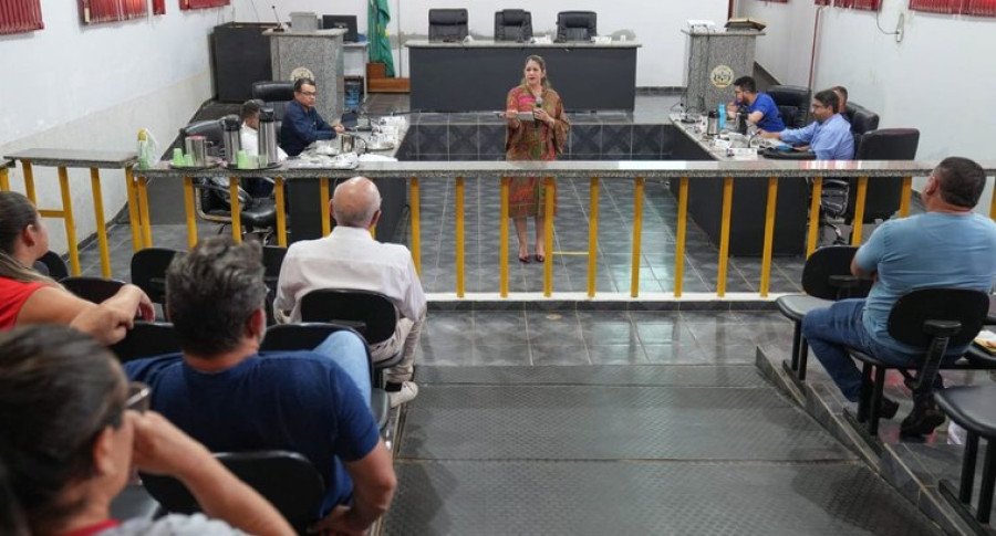 Servidora do Tribunal Regional Eleitoral do Tocantins falando para um público em um auditório (Foto: Divulgação)