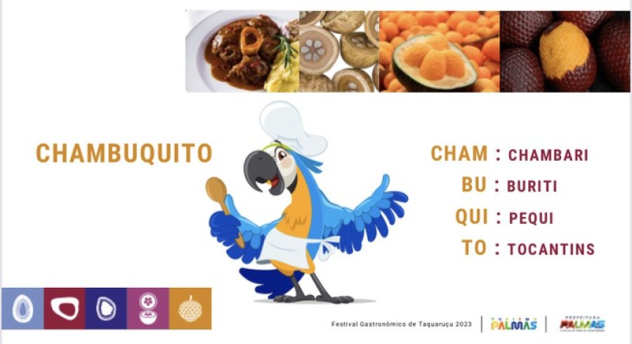 Chambuquito o mais novo mascote do 17° Festival Gastronômico, a ararinha canindé chef de cozinha (Foto: Divulgação)