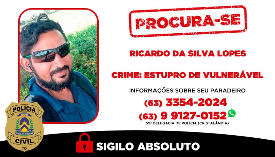 Ricardo da Silva Lopes, 37 anos, condenado a oito anos de reclusão por estupro de vulnerável (Foto: Dicom/SSP-TO)