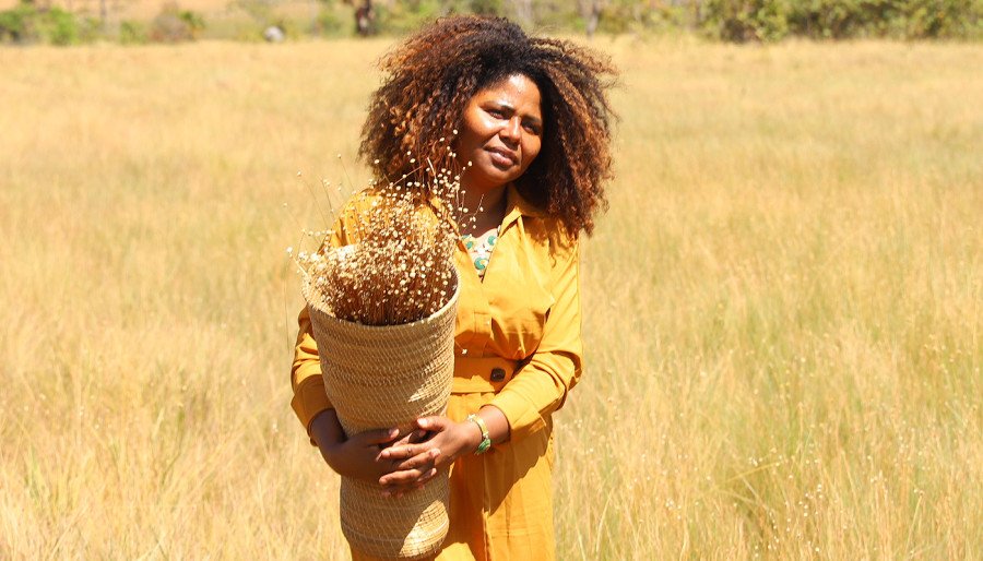 Sirlene, explicou que a colheita simbólica é uma oportunidade para os visitantes vivenciarem a experiência da coleta do capim-dourado no campo