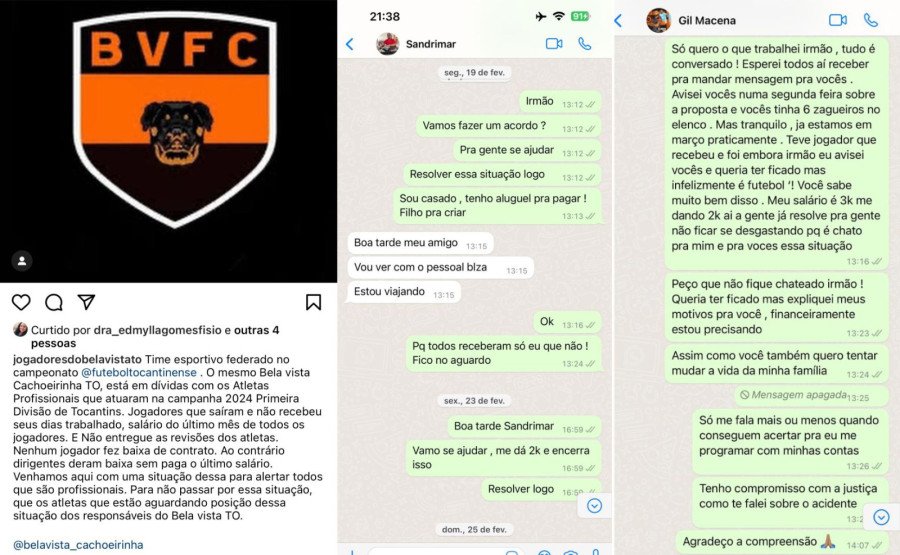 Campeonato Tocantinense: Jogadores do Bela Vista F.C. de Cachoeirinha, reclamam nas Redes Sociais por não receberem os salários do Clube