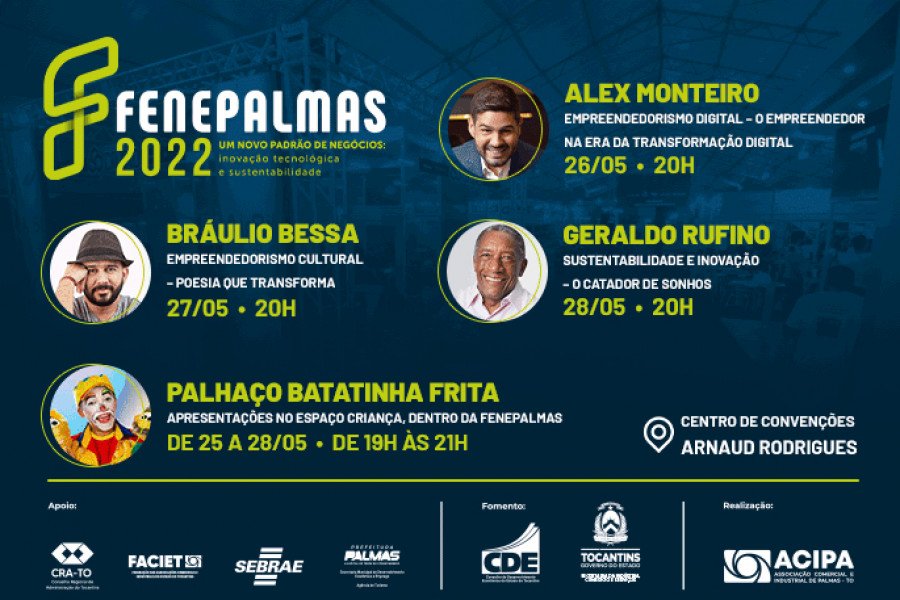 Alex Monteiro, Bráulio Bessa e Geraldo Rufino se apresentam durante 24ª edição da Fenepalmas (Foto: Divulgação/Acipa)