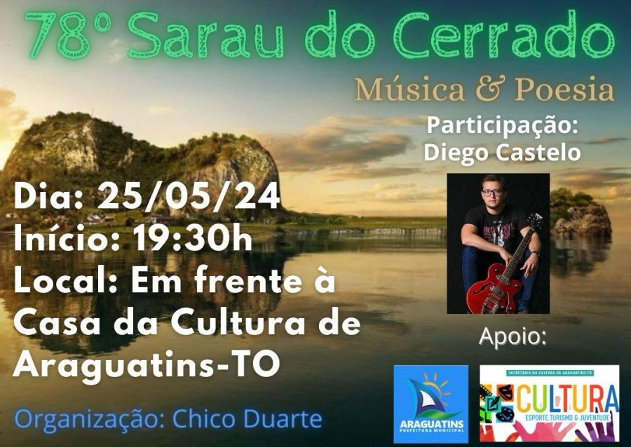 Lançamento do livro O Silêncio dos Inocentes e show acústico com Diego Castelo no Sarau do Cerrado neste sábado, 25, em Araguatins