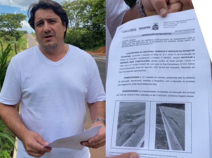 Deputado Eduardo Fortes pressiona empresa pela conclusão rápida das obras de alargamento da Avenida Goiás, em Gurupi (Foto: Divulgação)