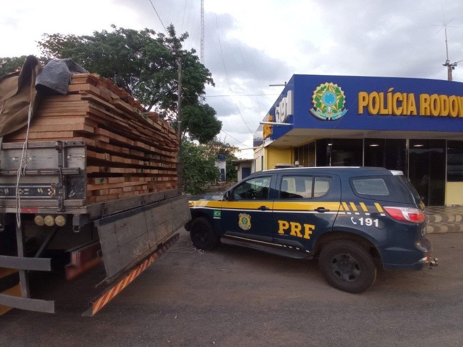 PRF apreende cerca de 14,5 m³ de madeira serrada transportados ilegalmente em Palmeiras do Tocantins (Foto: Divulgação)
