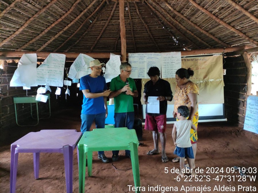 Workshop com comunidades indígenas na aldeia Prata, território indígena Apinajé (Foto: Ruraltins)