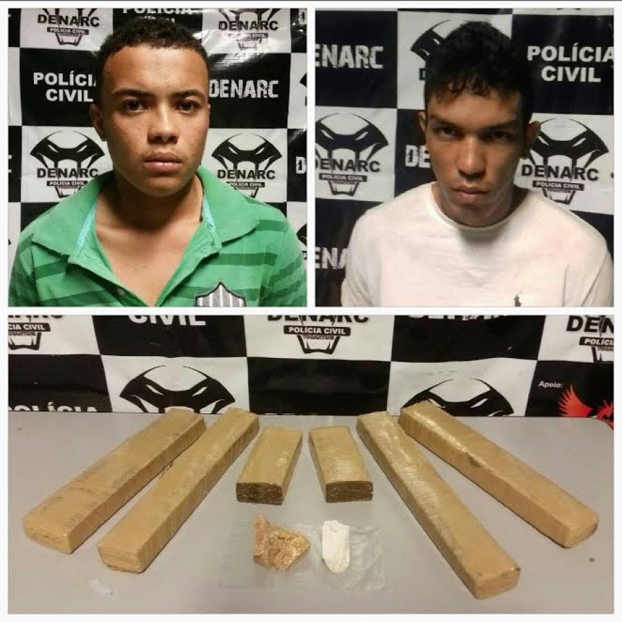 Mateus, a esquerda e Lucas, a direita, presos por trÃ¡fico de drogas pela DENARC em Palmas