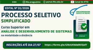 ARAGUATINS: Curso de Tecnologia em Análise e Desenvolvimento de Sistemas na modalidade a distância está com inscrições abertas